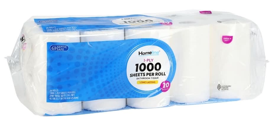 Homeline Long Lasting Bathroom Tissue, 4.1x3.7 in (20 ct)