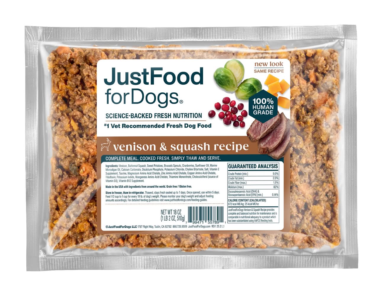 JustFoodForDogs Daily Diets Venison & Squash Frozen Dog Food, 18 oz.