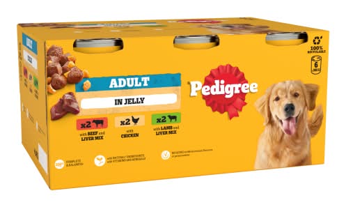 Pedigree Beef and Liver Mix-Chicken-Lamb and Liver Mix, Adult, Mixed Chunks in Jelly Wet Dog Food (6 x 385g)