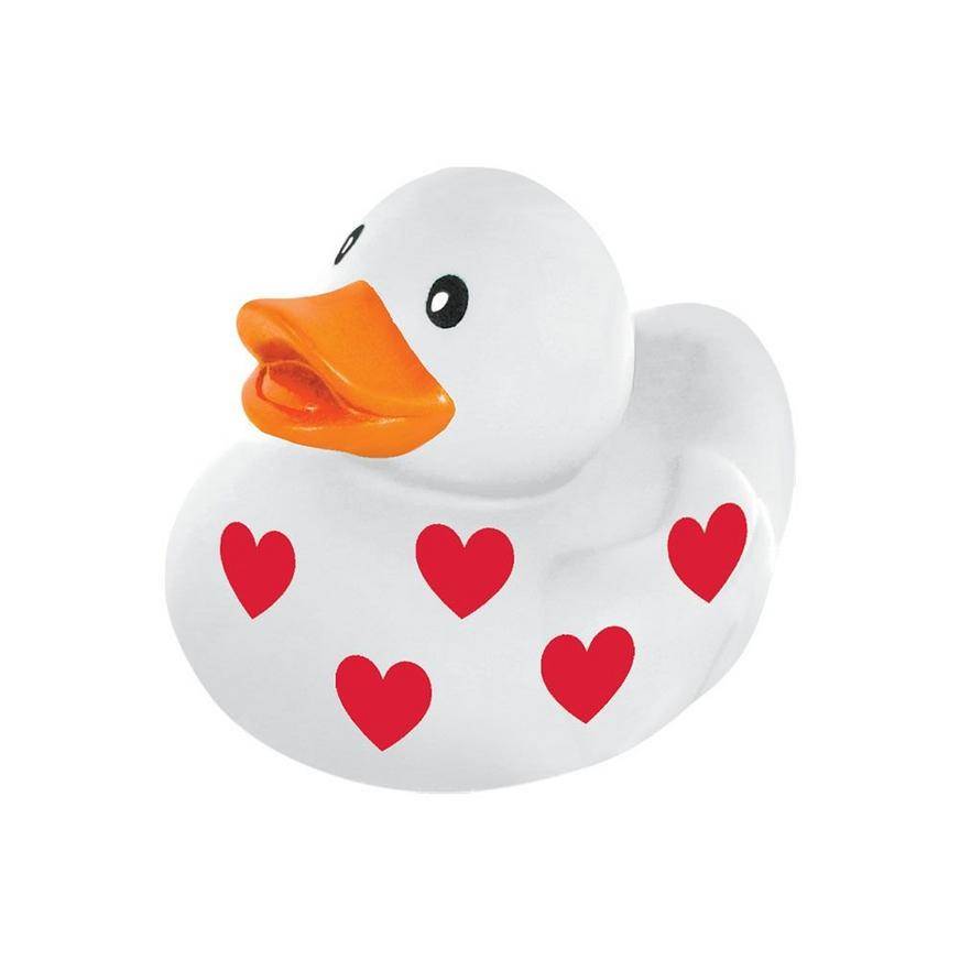 White Red Heart-Covered Valentine's Day Rubber Duck, 1.75in