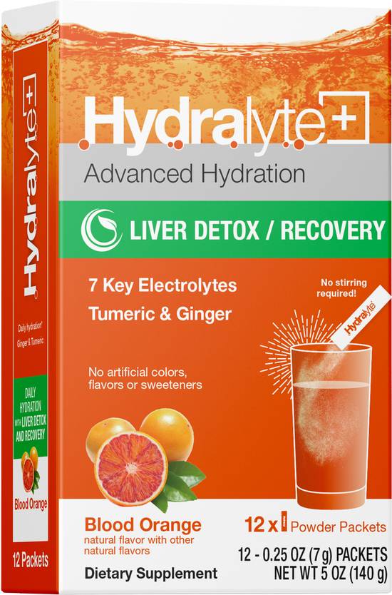 Hydralyte+ Liver Detox/Recovery Blood Powder Sticks - Orange, 12 ct