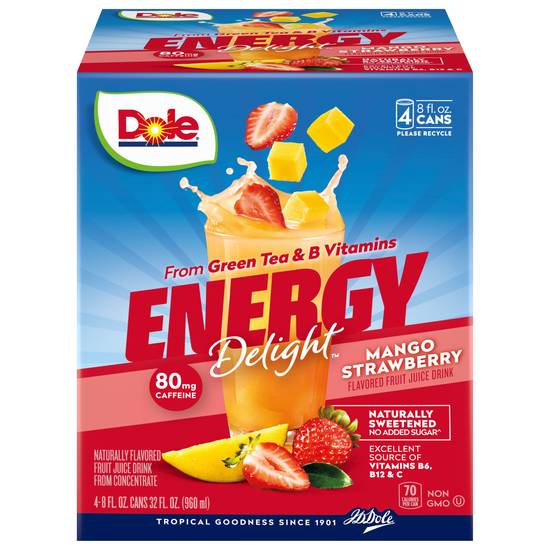 Dole Energy Delight Mango Strawberry Flavored Fruit Juice Drink (4 ct , 8 fl oz)