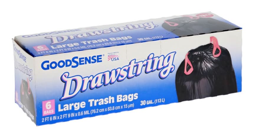 GoodSense Drawstring Trash Bags 30 Gal, L, Black (6 ct)