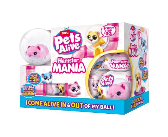 ZURU Pets Alive Hamster Mania Toys, Blue - Yellow - Purple - Pink (4 ct)