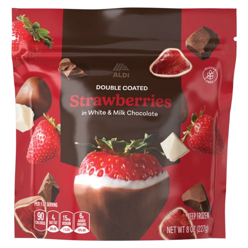 Aldi Double Dipped Frozen Strawberries, White & Milk Chocolate (8 oz)