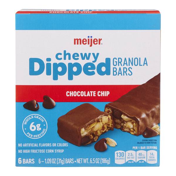 Meijer Chewy Dipped Chocolate Chip Granola Bars, 6 Count (1.1 oz)