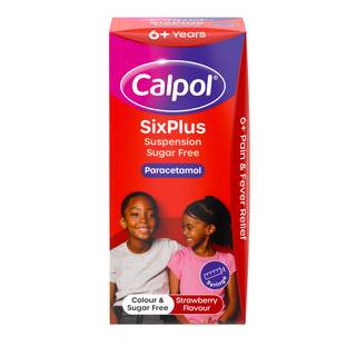 Calpol SixPlus Sugar Free Suspension, Paracetamol Medication, 6+ Years, Strawberry Flavour, 80ml