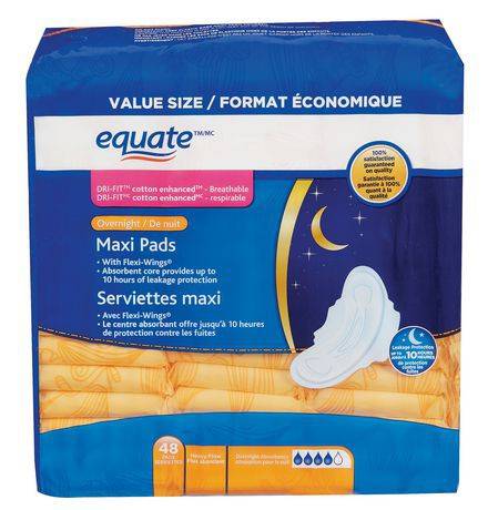 Equate Overnight Extra Heavy Flow Maxi Pads with Flexi-Wings®, 36 count  pack 