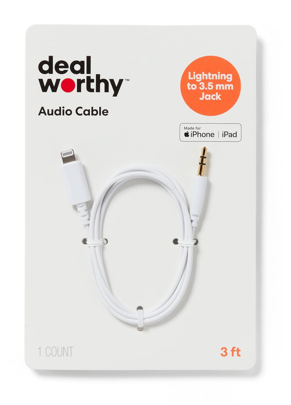 Dealworthy Lightning To Aux Cable, 3 ft, White