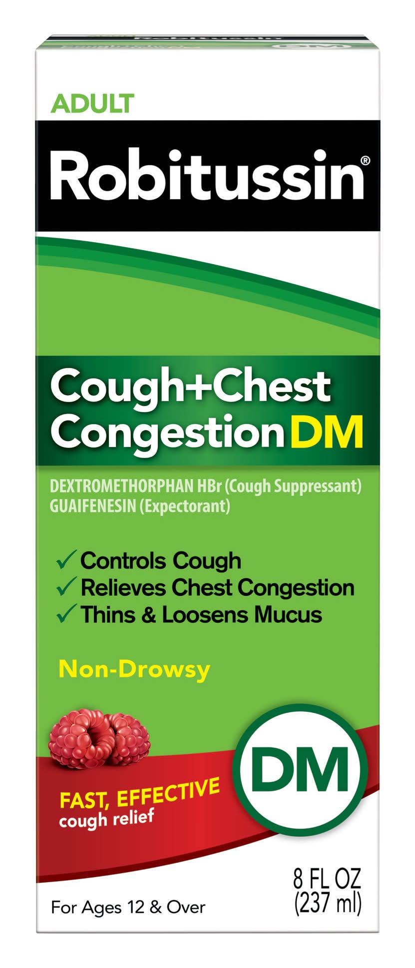 Robitussin Cough + Chest Congestion Dm Relief Syrup 12+ Years, Raspberry, Adult (8 fl oz)