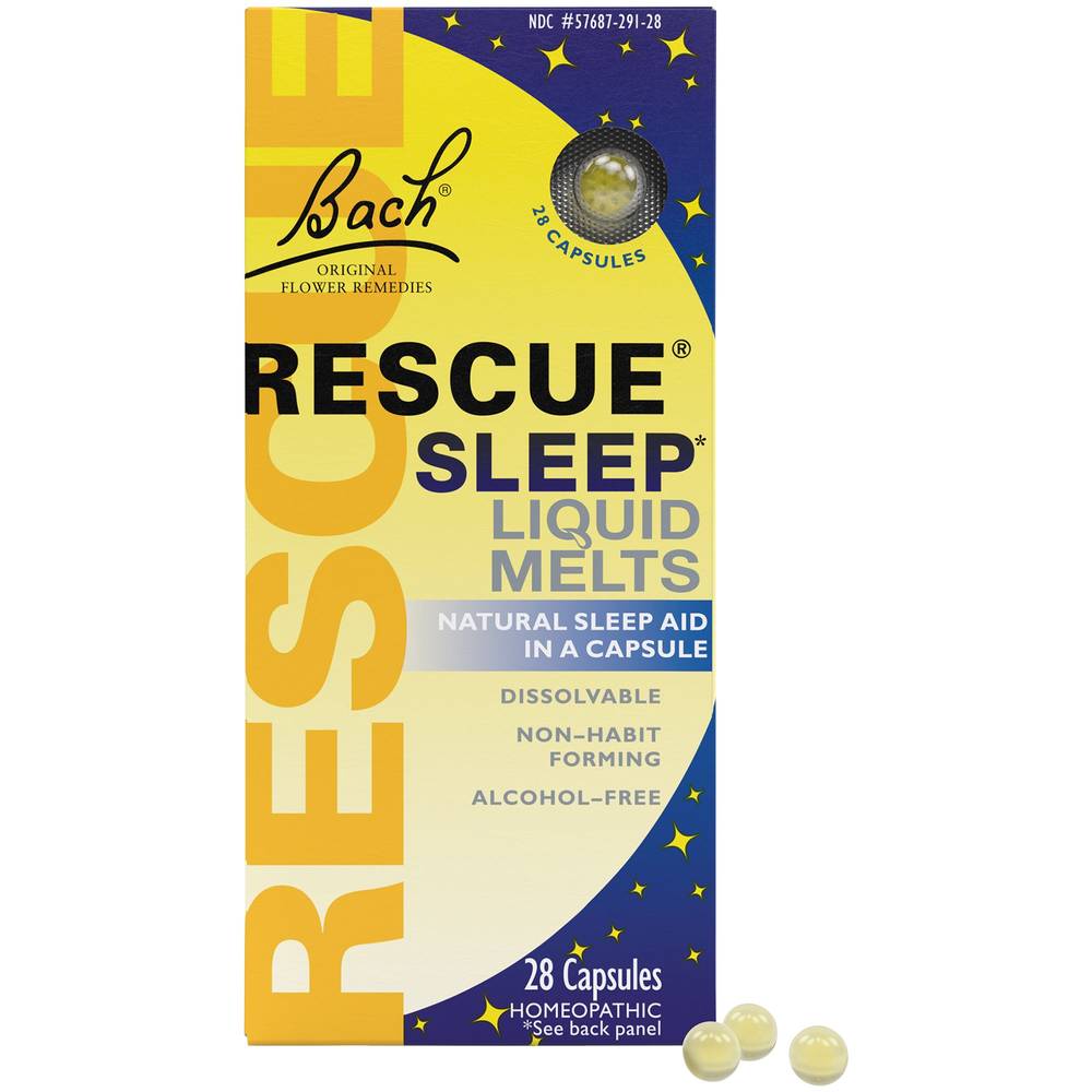 Rescue Sleep Liquid Melts, Natural Orange Vanilla Flavor, Natural Sleep Aid, Melatonin Free (28 Count)