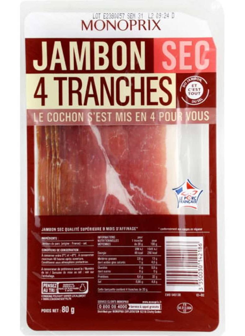 Monoprix - Jambon sec salé au sel sec affiné 7 mois (4)