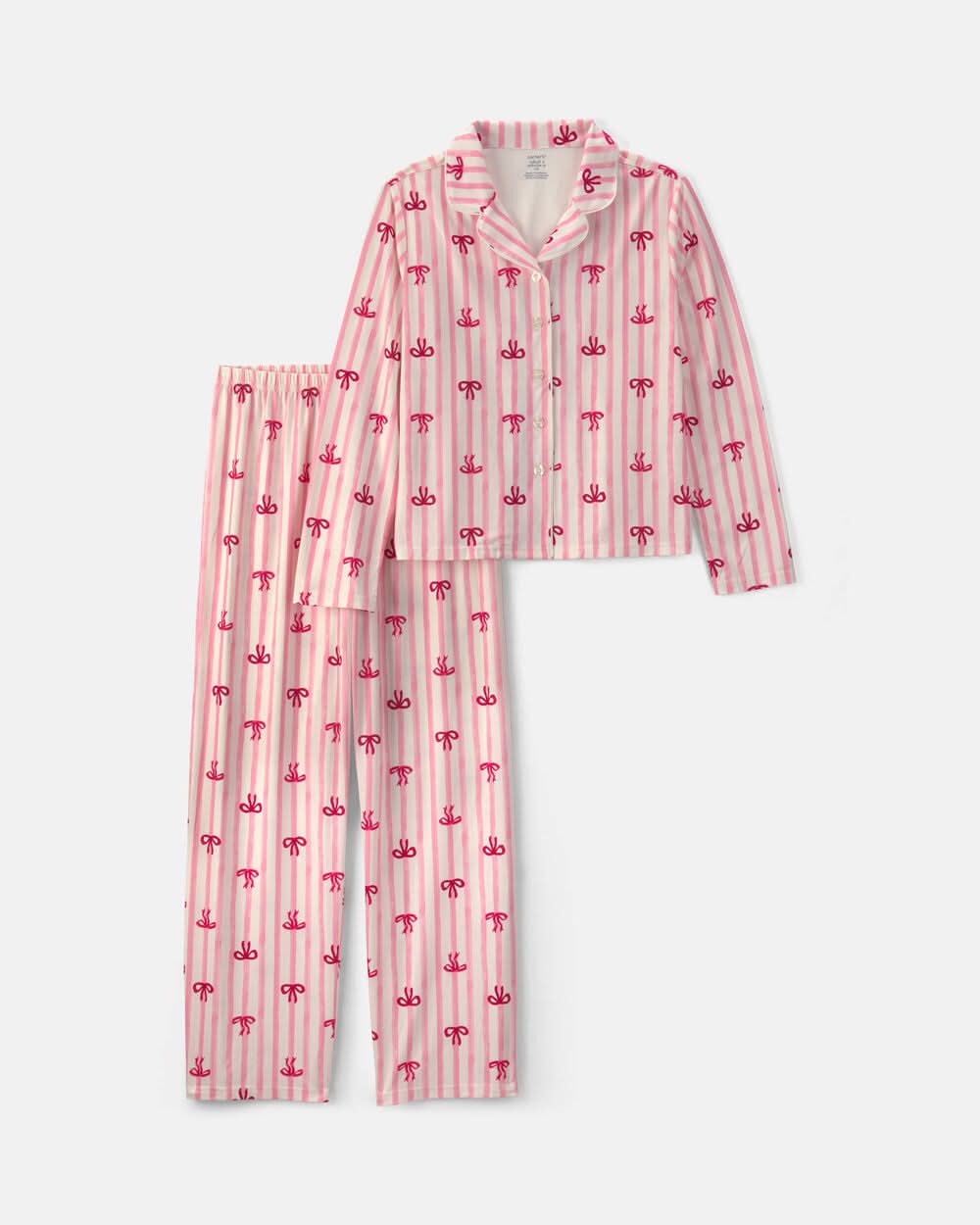 Adult Bow Print Relaxed Fit 2-Piece Pajama Set - Pink - M