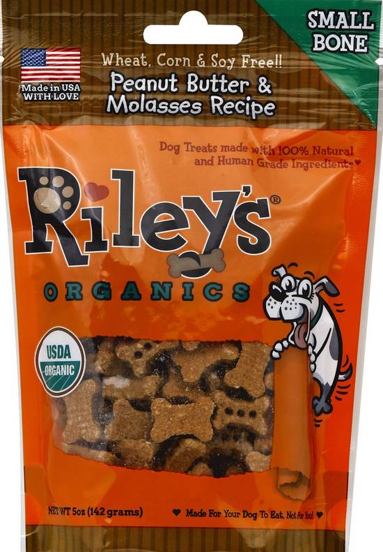 Organics Peanut Butter & Molasses Small Bone Dog Treats Riley's 5 oz
