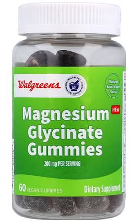 Walgreens Magnesium Glycinate 200 mg Gummies Dietary Supplement, Sour Grape (60 ct)