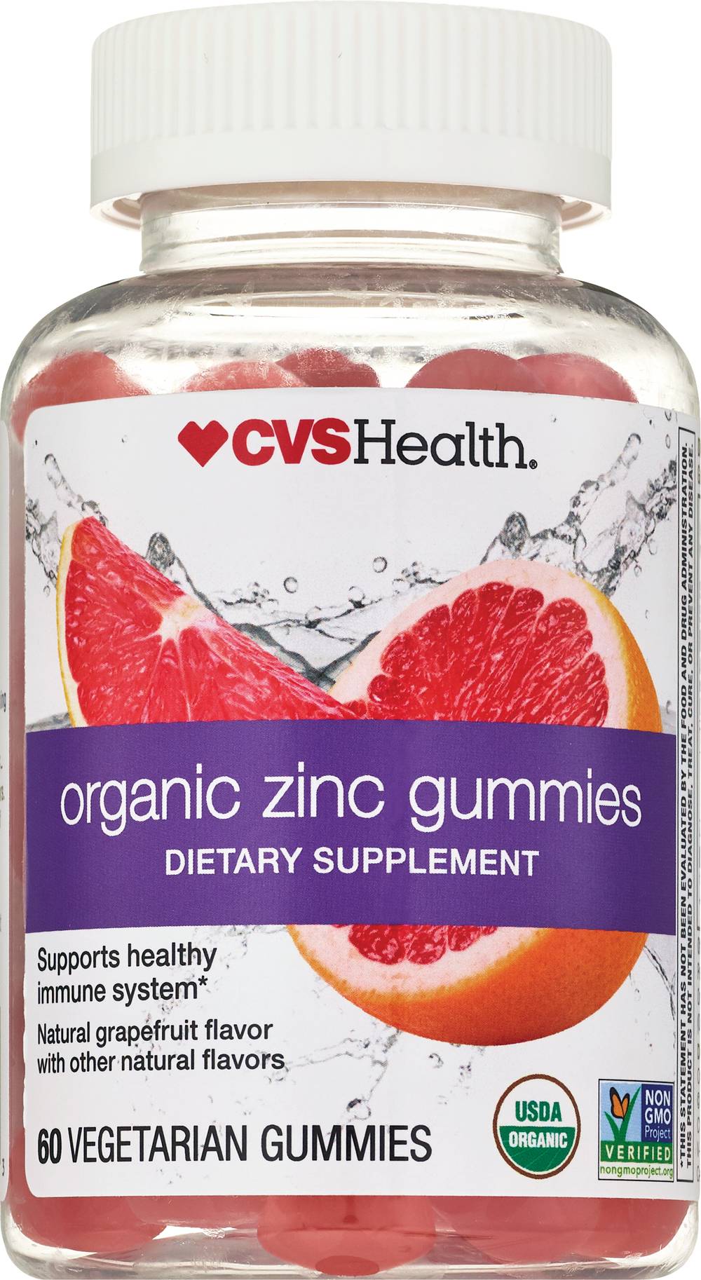 CVS Health Adult Organic Zinc Gummies, Grapefruit (60 ct)