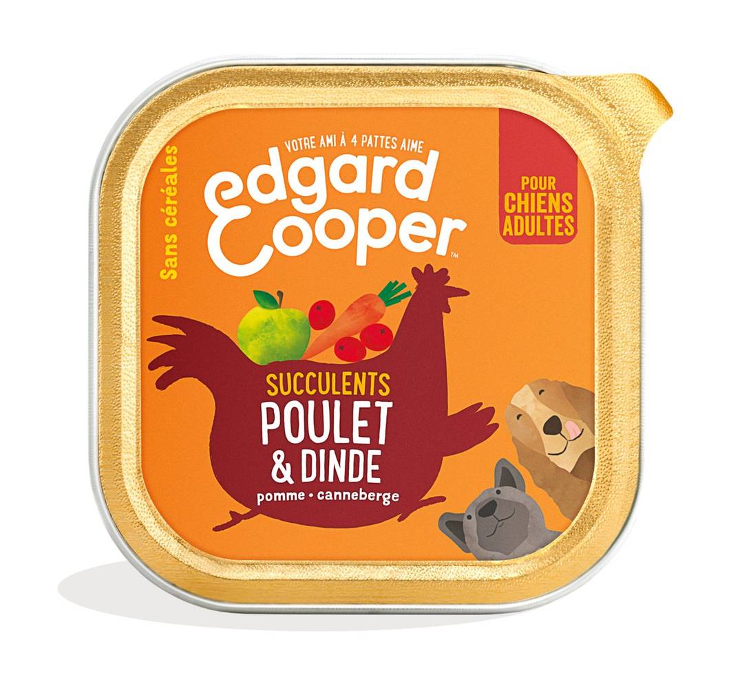 Pâtée Pour Chien Adulte Sans Céréales Poulet Dinde Succulents EDGAR & COOPER - La barquette de 100g