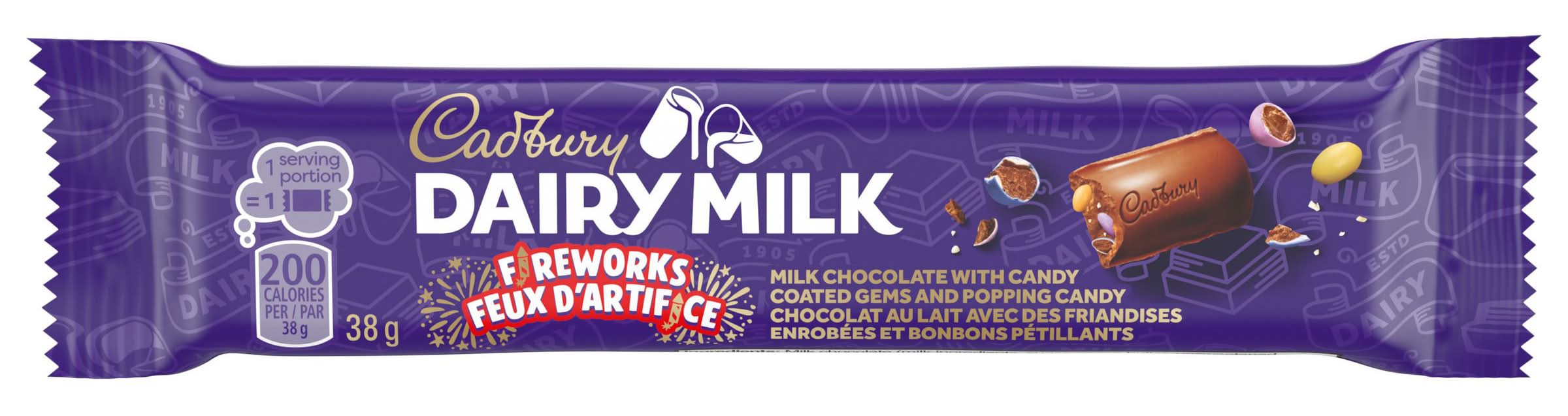 Cadbury Dairy Milk Fireworks Candy Bar, Milk Chocolate (38 g)