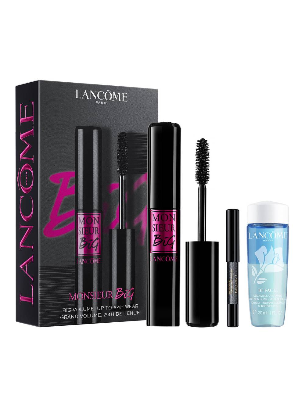 Lancôme set máscara de pestañas monsieur big + desmaquillante + delineador