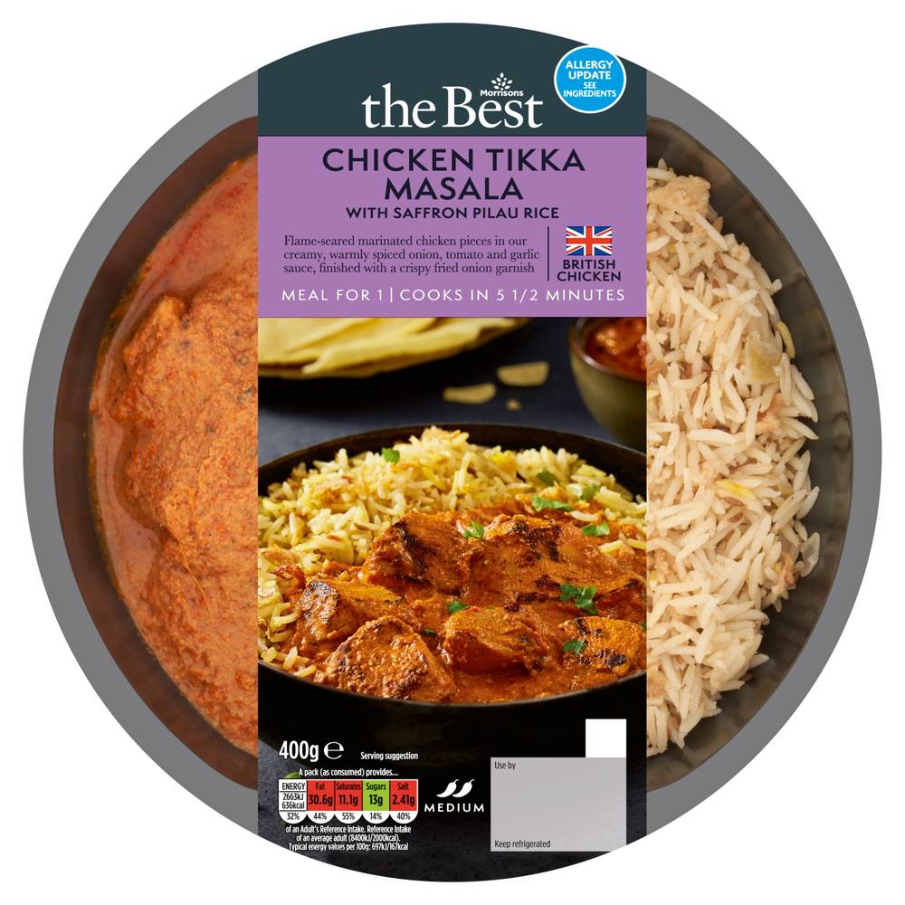 Morrisons The Best Chicken Tikka Masala With Saffron Pilau Rice (400g)