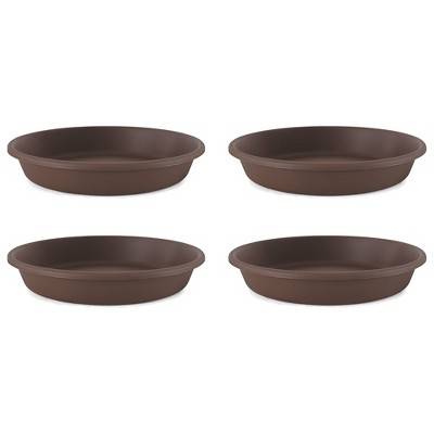 The HC Companies Classic Plastic 21 Inch Round Plant Flower Pot Planter Deep Saucer Drip Tray, Fits 21 Inch Pot, Chocolate Brown (4 Pack)