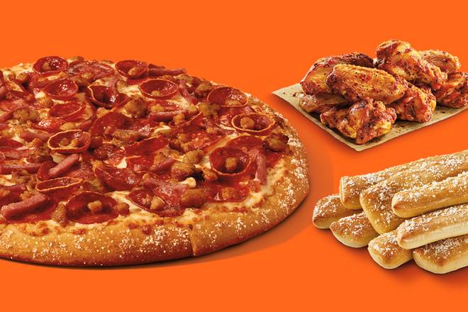 Game Day Large Bundle - Large 5 Meat Feast Pizza, Caesar Wings, and Crazy Bread