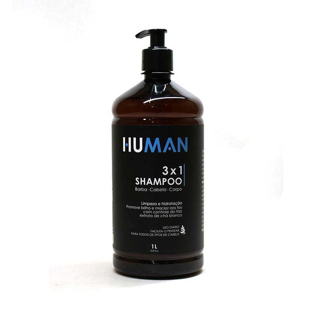 Human shampoo masculino 3 em 1 barba, cabelo e corpo (1l)