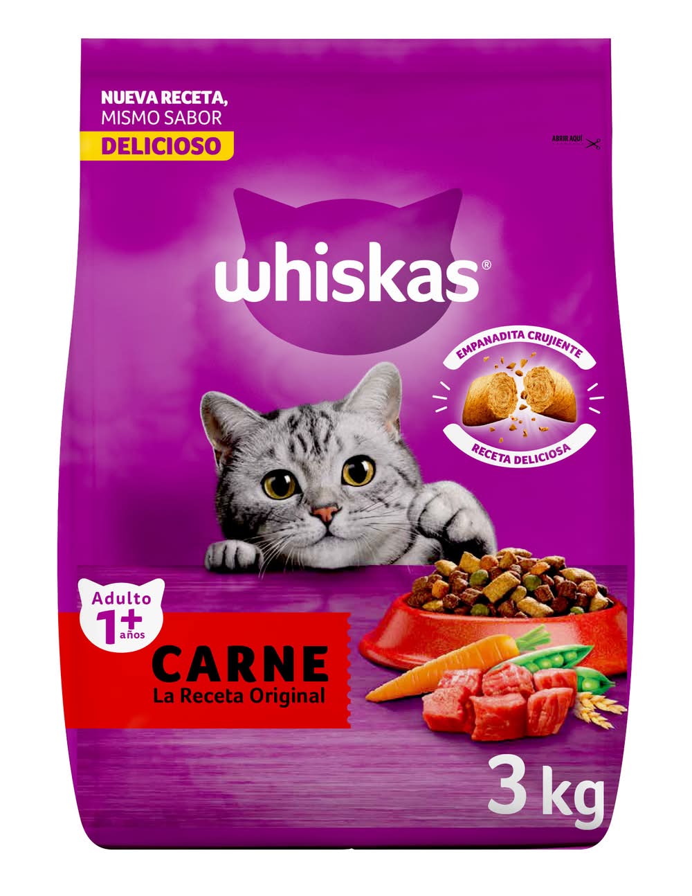 Whiskas · Alimento seco original para gatos, carne, Adulto (3 kg)