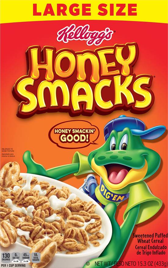 Honey Smacks Sweetened Puffed Wheat Cereal Large Size (15.3 oz)