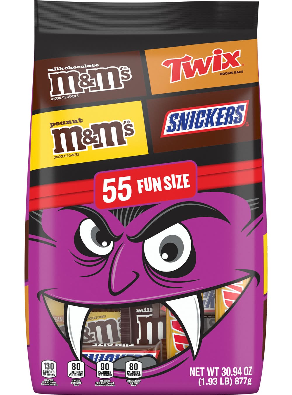 Mars Fun Size Halloween Variety pack Candies, Milk Chocolate-Peanut (30.94 oz, 55 ct)