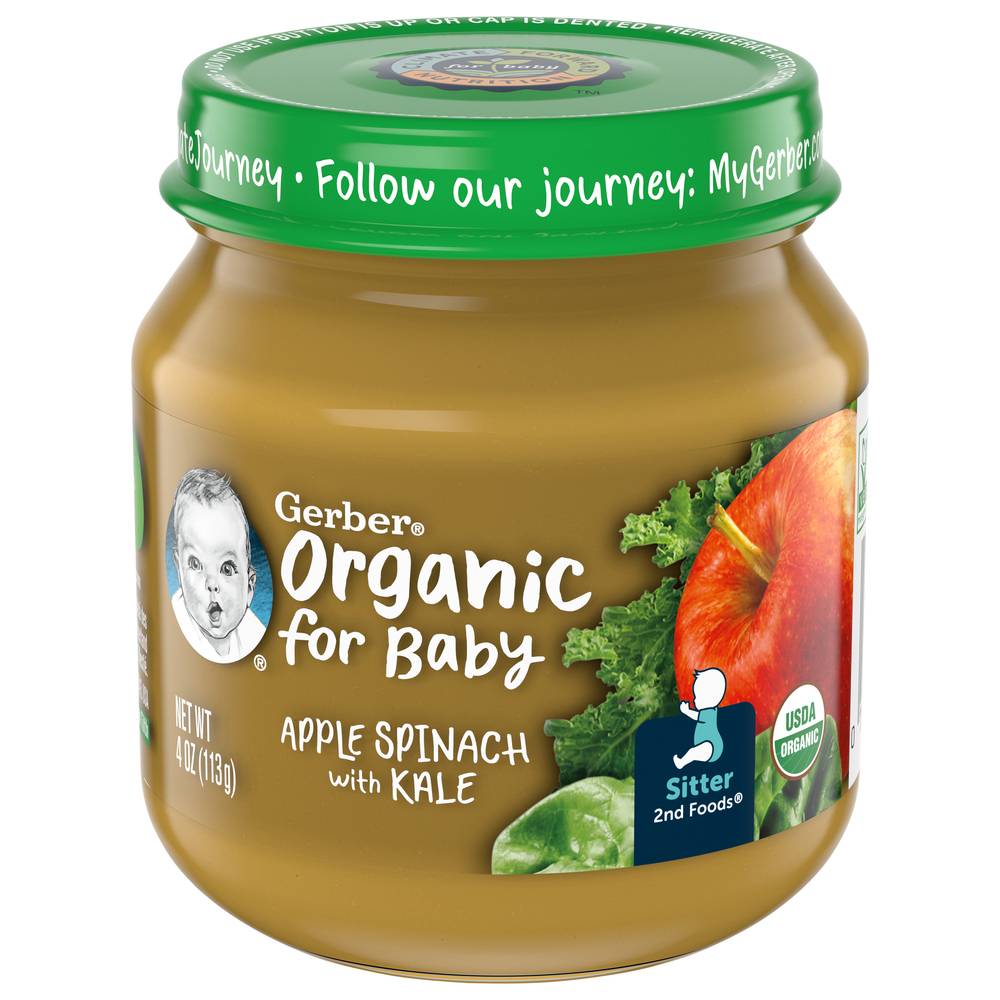 Gerber Organic For Baby Apple Spinach With Kale, Sitter 2Nd Foods 4 Oz