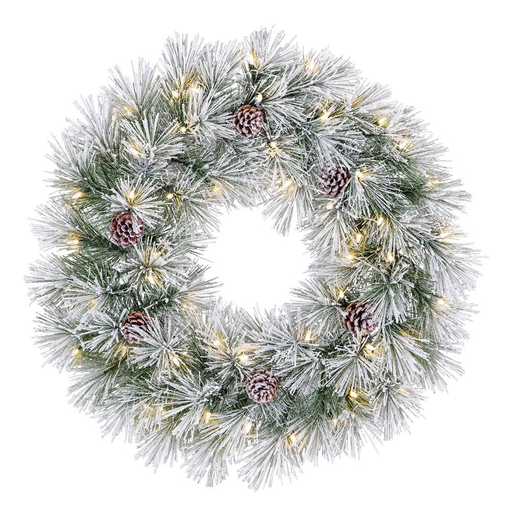 Holiday Living 30-in Flocked Pre-lit Indoor Battery-operated Green Snowy Berkshire Artificial Christmas Wreath | GD26SN047L04