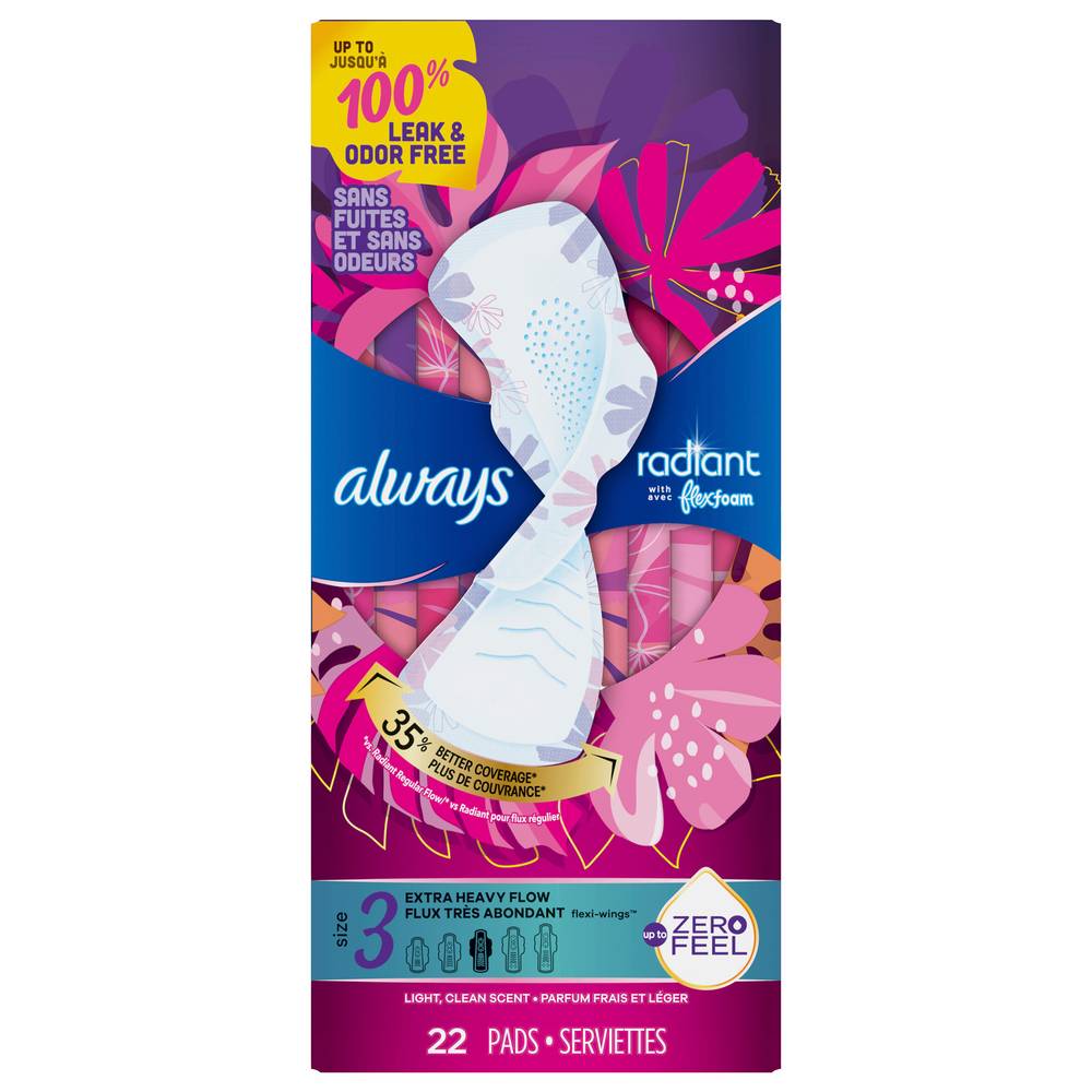 Always Extra Heavy Flow Light Flexi-Wings Pads (size 3) (clean) (22 ct)