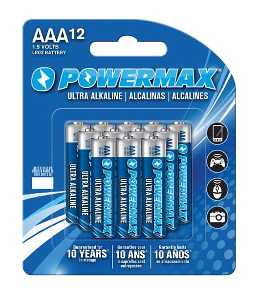 Powermax Alkaline 1.5 Volts Batteries Aaa (12 ct)