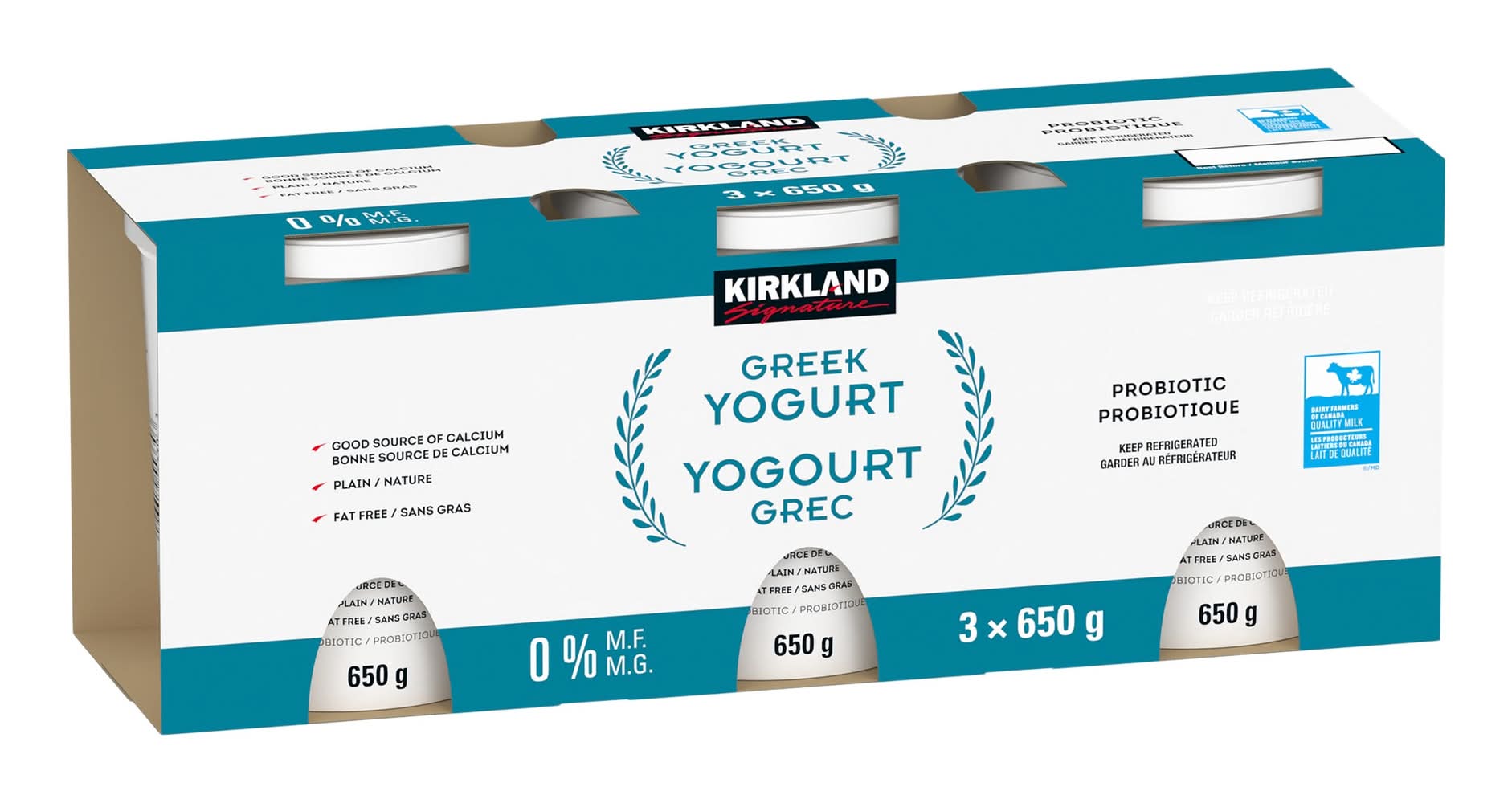 Kirkland Signature - Yogourt Grec Sans Gras, 3 × 650 G / Kirkland Signature Fat-Free Greek Yogurt, 3 × 650 G
