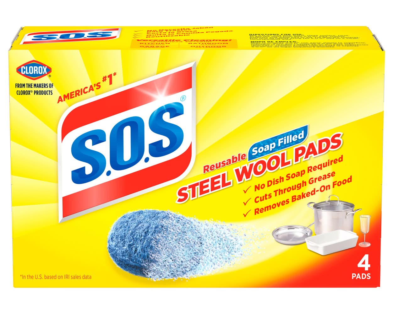 S.O.S Reusable Soap Filled Steel Wool Pads (3.2 oz, 4 ct)