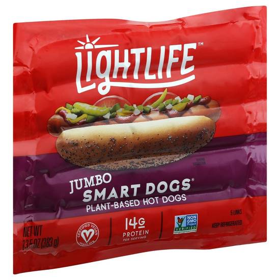 Lightlife Jumbo Smart Dogs Plant-Based Hot Dogs (5 x 2.7 oz)