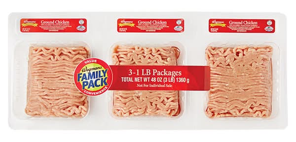 Wegmans Ground Chicken, Raised Without Antibiotics, 3 Pack, FAMILY PACK
