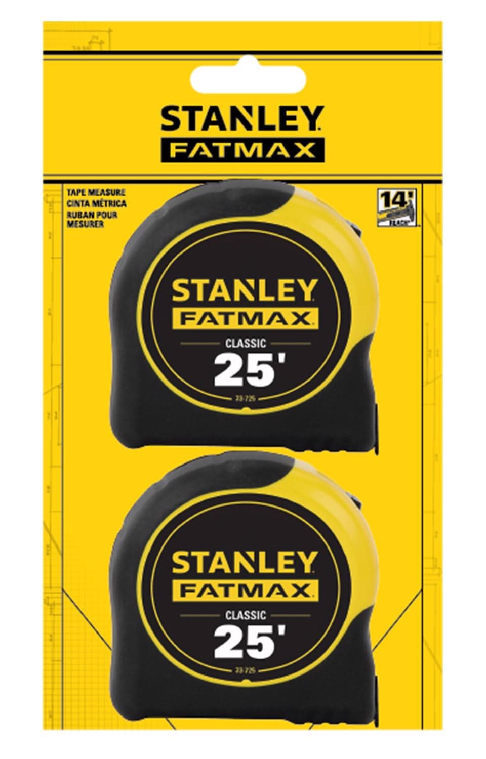 Stanley Fatmax 25 Ft. L X 1-1/4 In. W Compact Wide Blade Tape Measure Set 2 Pk