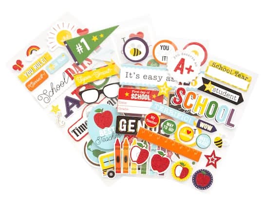 Recollections School Flipbook Chipboard Dimensional Stickers, 4.25" x 6", Multi (72 ct)