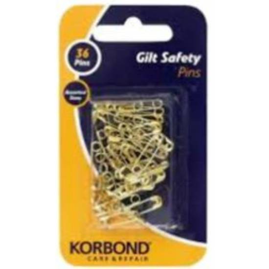 Korbond Safety Pins Gilt (36 Pack)