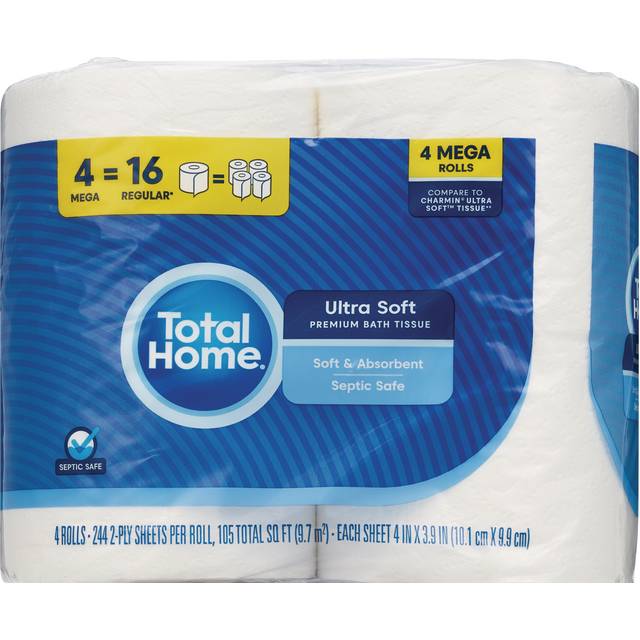 Total Home Ultra Soft Bathroom Tissue Mega Rolls (4 ct)