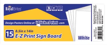 Royal Brites E-Z Print Sign Board, 8-1/2" x 14", White, Pack Of 15