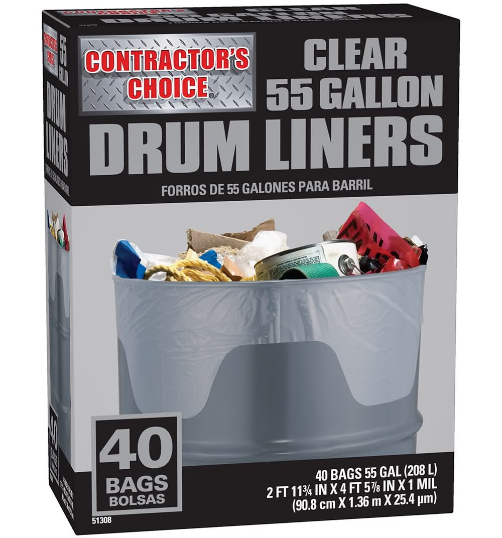 Contractor's Choice Contractor 55-Gallon Scent free Clear Outdoor Plastic Construction Flap Tie Trash Bag 40 -Count