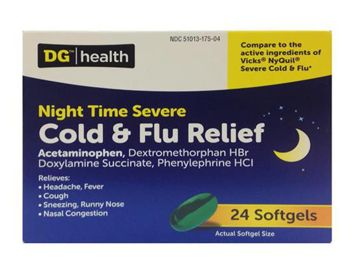 DG Health Nighttime Severe Cold & Flu Relief Softgels 4+ Years (24 ct)