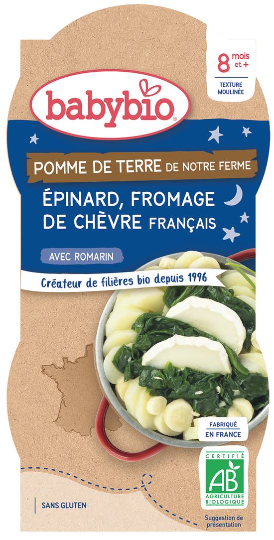 Babybio - Pomme de terre de notre ferme épinard, fromage de chèvre français (8 mois et +)