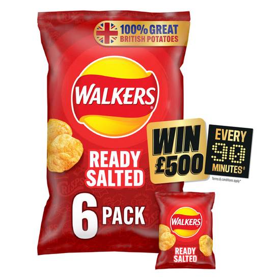 Walkers Crisps Ready Salted Crips 6pk
