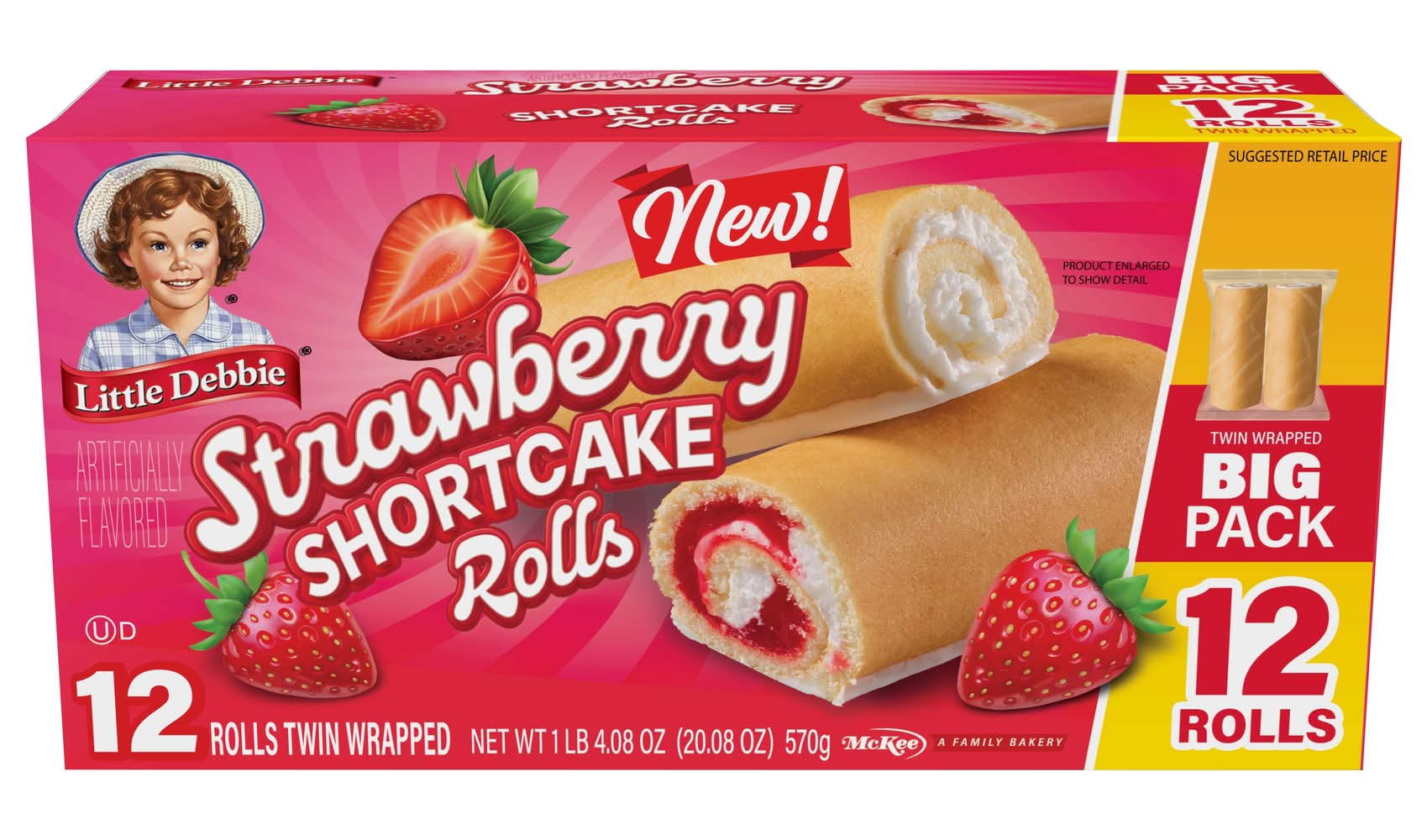 Little Debbie Shortcake Twin Wrapped Rolls Big pack, Strawberry (20.08 oz, 12 ct)