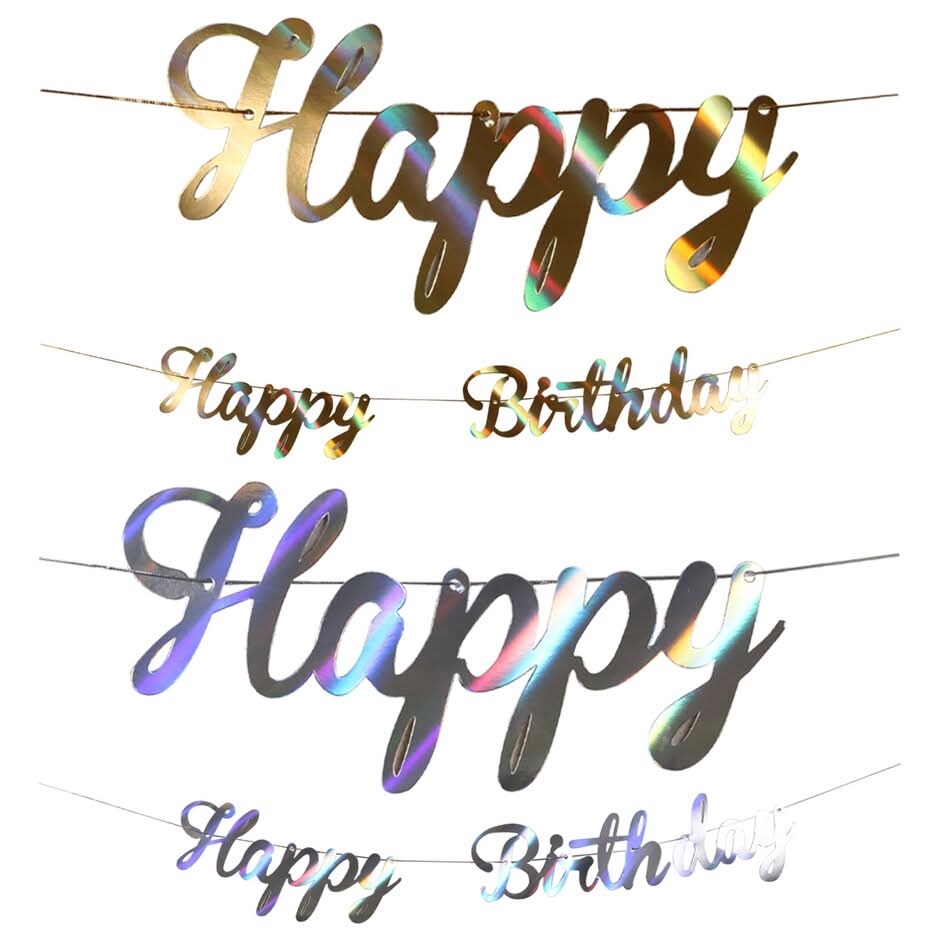 Foil Happy Birthday Letter Banners Stands, 9 ft, Gold-Silver