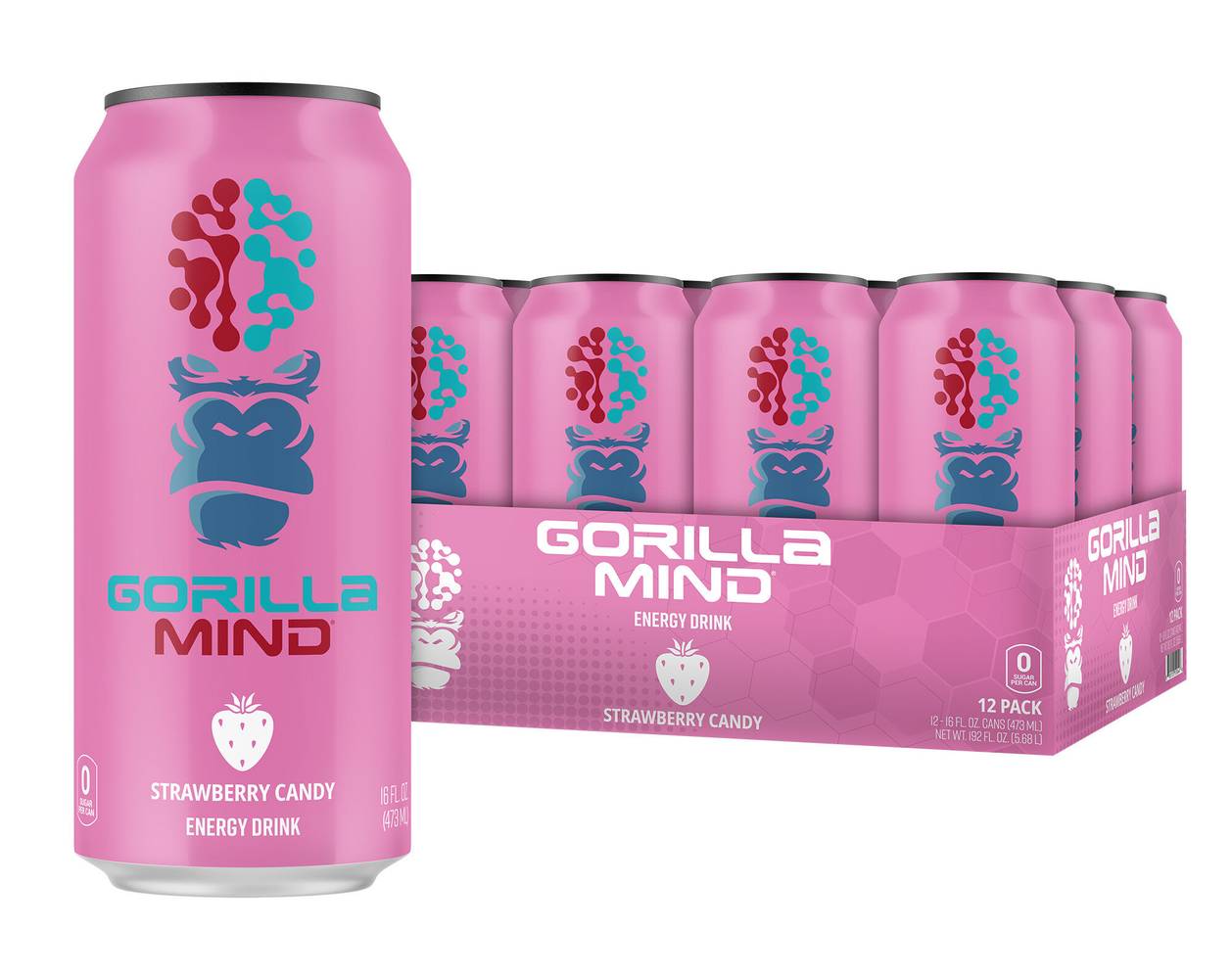 Gorilla Mind Energy Drink, Strawberry Candy (12 x 16 fl oz)
